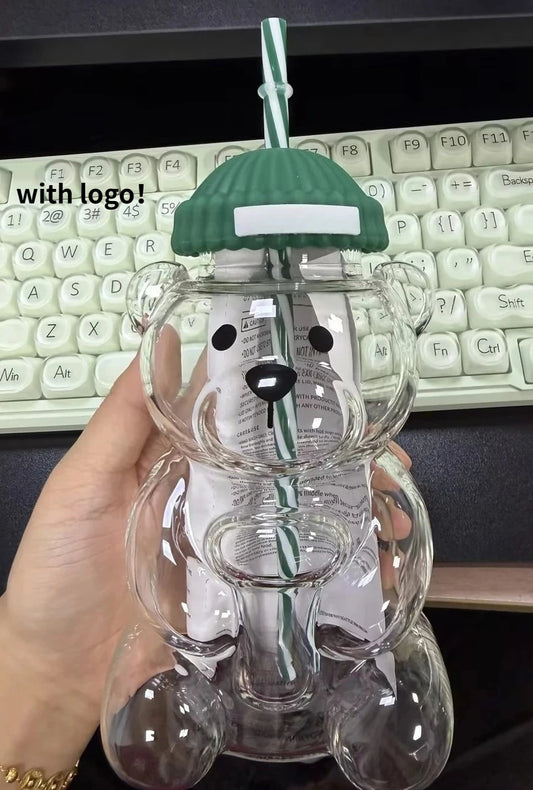Bearista Bear Glass Tumbler 591ml (20oz) | Lid & Straw