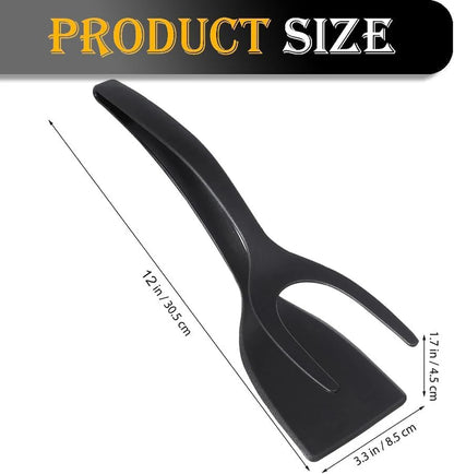 2 in 1 Spatula Tongs Kitchen Turner Non Stick Egg Pancake Fish Flipper