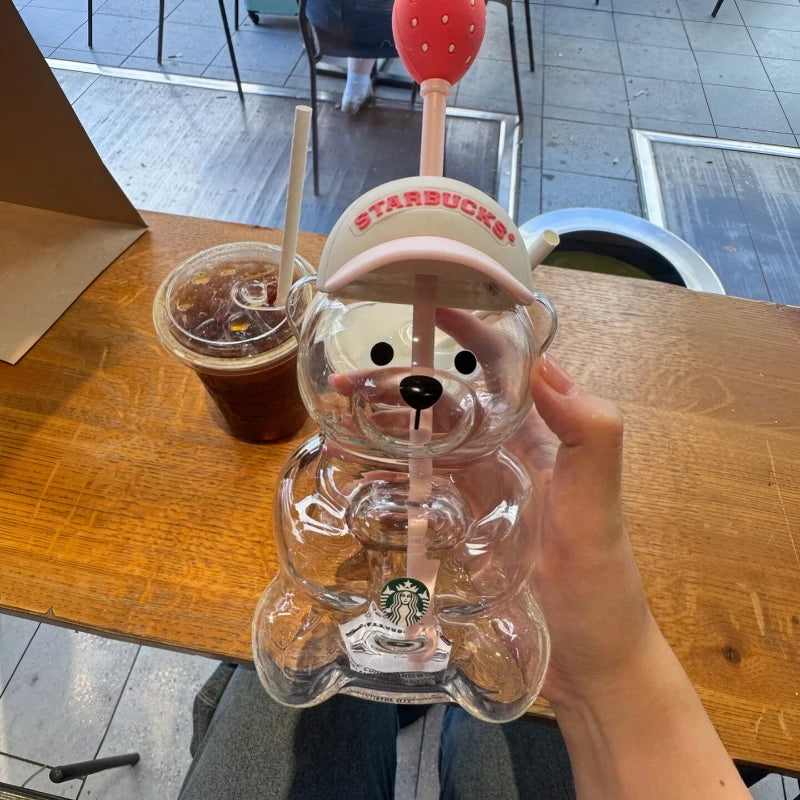 Bearista Bear Glass Tumbler 591ml (20oz) | Lid & Straw