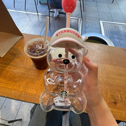 Bearista Bear Glass Tumbler 591ml (20oz) | Lid & Straw