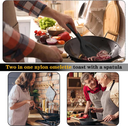 2 in 1 Spatula Tongs Kitchen Turner Non Stick Egg Pancake Fish Flipper