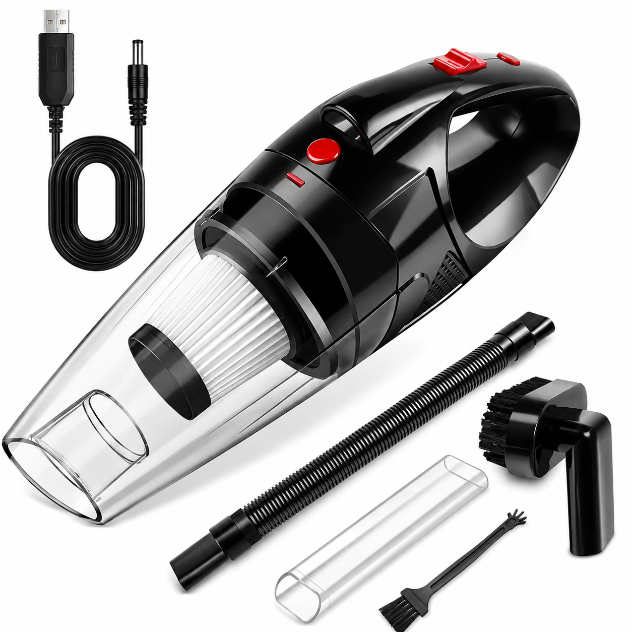 Cordless handheld car vacuum cleaning a car seat